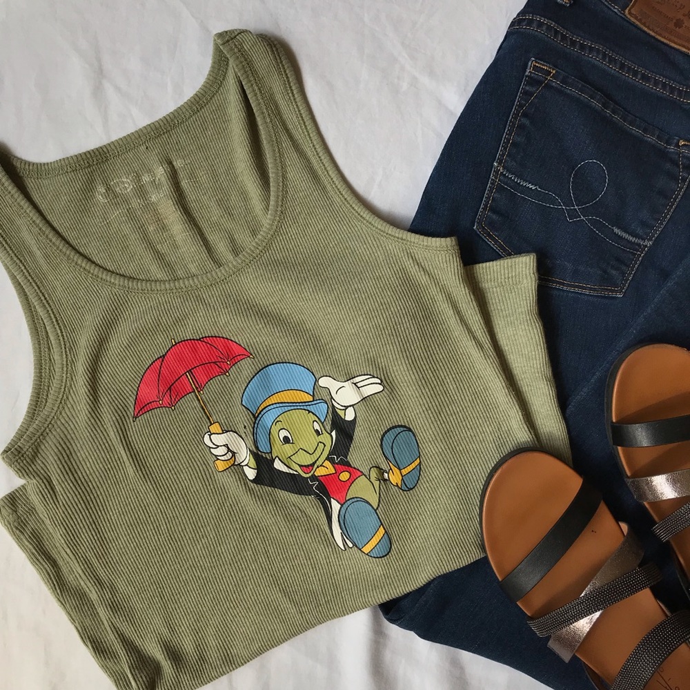 Olive Green jiminy cricket graphic tank top